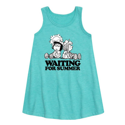 Girls' - Peanuts - Marcie & Peppermint Patty Waiting for Summer Dazed Graphic Sleeveless Aline Dress