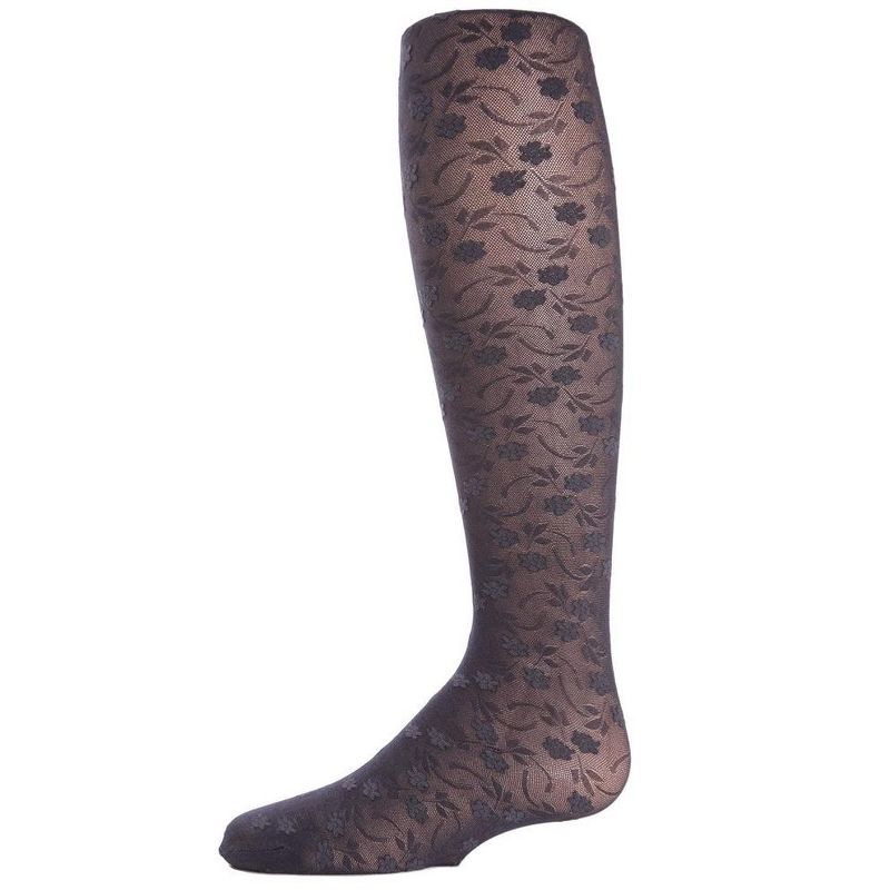 Memoi Sweet Blossoms Girls Sheer Floral Lace Pantyhose