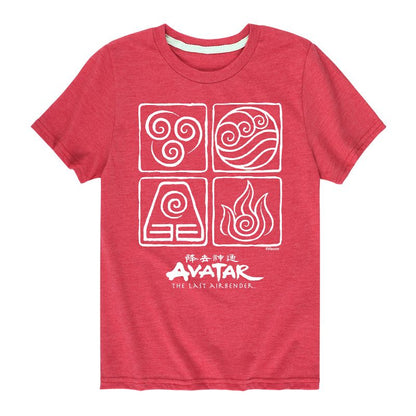 Boys' - Avatar: The Last Airbender - Air Water Earth Fire Grid Short Sleeve Graphic T-Shirt