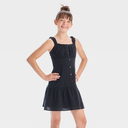 Girls' Button-Front Drop-Waist Dress - art class™