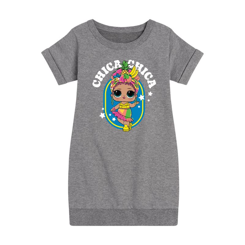 فستان تشيكا تشيكا الاستوائي الجرافيكي بأكمام قصيرة من الصوف للبنات - مفاجأة LOL!