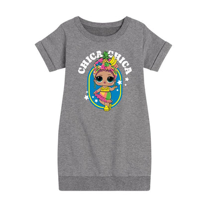 فستان تشيكا تشيكا الاستوائي الجرافيكي بأكمام قصيرة من الصوف للبنات - مفاجأة LOL!