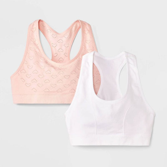 Girls' 2pk 'Hearts' Printed Sports Bra - Cat & Jack™ Peach Orange