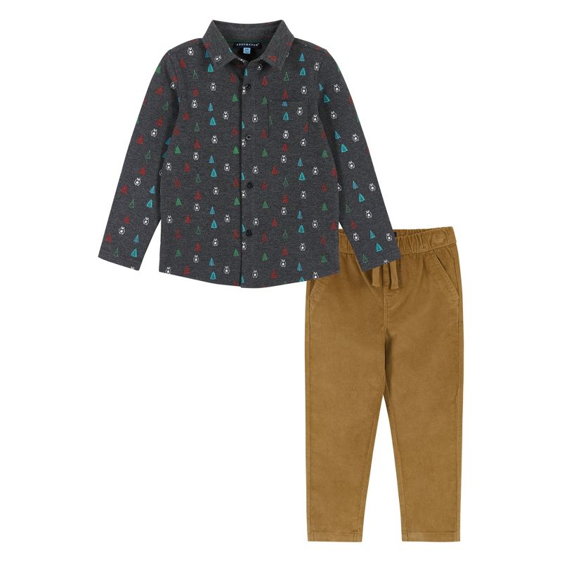 Andy & Evan  Infant  Boys Heather Charcoal Yeti Knit Pique Buttondown Set