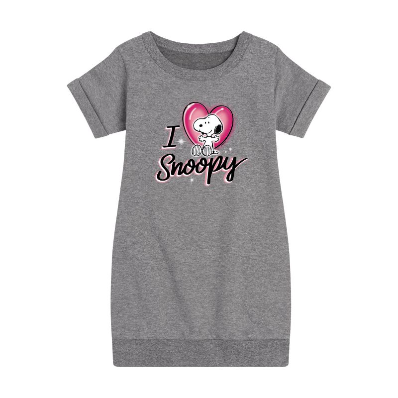 Girls' - Peanuts - I Heart Snoopy Graphic Short Sleeve Fleece Dress