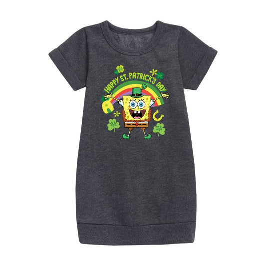 Girls' - SpongeBob Squarepants - Happy St. Patricks Day Graphic Short Sleeve Fleece Dress