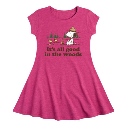 Girls' - Peanuts - All Good In The Woods Fit & Flair Cap Sleeve Dress