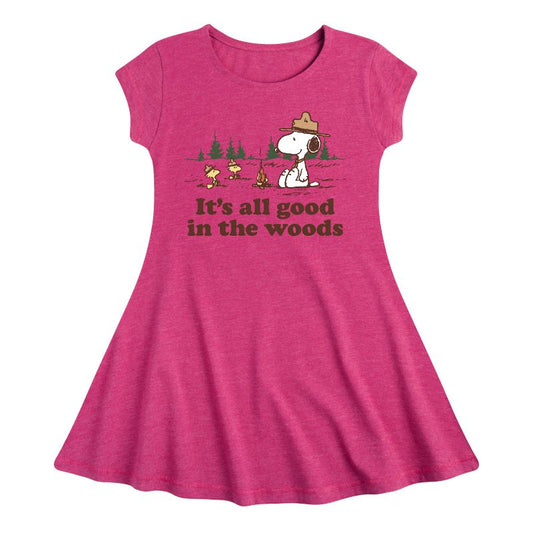 Girls' - Peanuts - All Good In The Woods Fit & Flair Cap Sleeve Dress