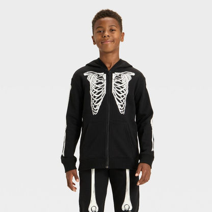 Boys' Halloween 'Glow In the Dark' Zip-Up Hooded Sweatshirt - Cat & Jack™ Black