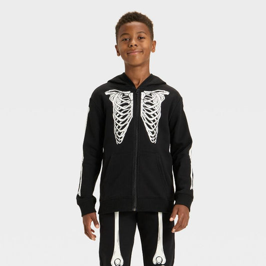 Boys' Halloween 'Glow In the Dark' Zip-Up Hooded Sweatshirt - Cat & Jack™ Black