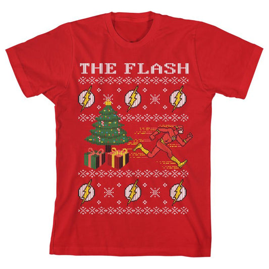 تي شيرت أحمر للشباب من The Flash Christmas Graphic