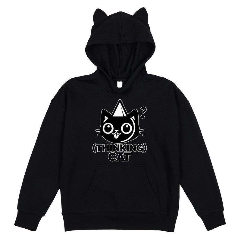 Thinking Cat Youth Girl's Black Long Sleeve Cosplay Hoodie With 3D Ears