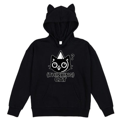 Thinking Cat Youth Girl's Black Long Sleeve Cosplay Hoodie With 3D Ears