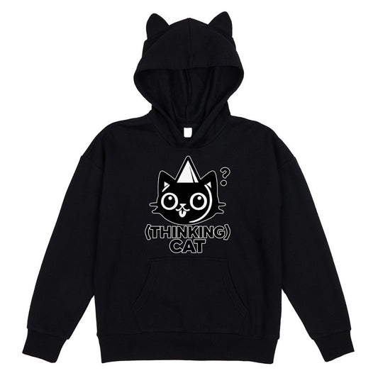 Thinking Cat Youth Girl's Black Long Sleeve Cosplay Hoodie With 3D Ears