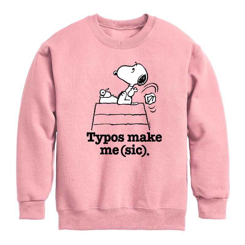 Boys' - Peanuts - Snoopy Typos Make Me Sic Graphic Long Sleeve Fleece Sweatshirt