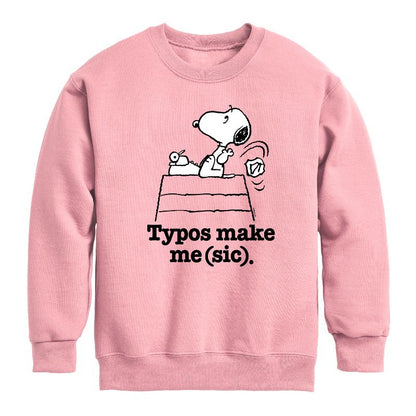 Boys' - Peanuts - Snoopy Typos Make Me Sic Graphic Long Sleeve Fleece Sweatshirt