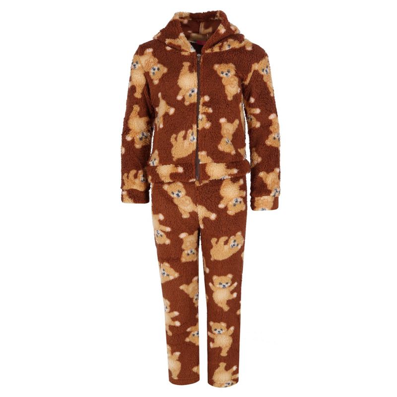 5 More Minutes Girl's Teddy Bear High Pile Fleece Jacket and Pants PJ Set