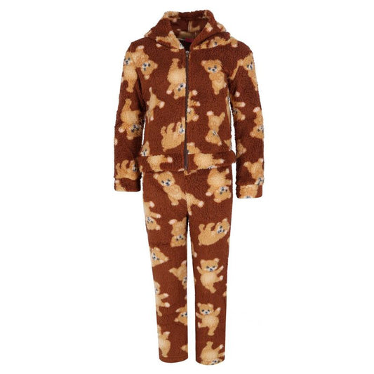 5 More Minutes Girl's Teddy Bear High Pile Fleece Jacket and Pants PJ Set