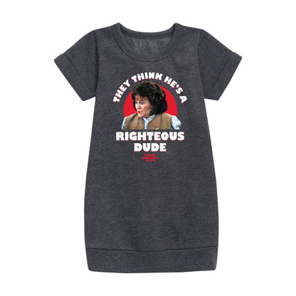 فستان صوف بأكمام قصيرة مطبوع عليه رسومات "رايتيوس دود" للفتيات - يوم عطلة فيريس بيولر