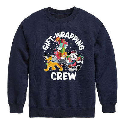 Boys' - Disney - Mickey, Pluto, & Goofy Gift Wrapping Crew Christmas Graphic Long Sleeve Fleece Sweatshirt