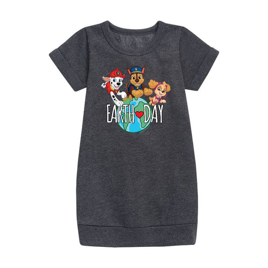 Girls' - Paw Patrol - Earth Day Globe Graphic Short Sleeve Fleece Dress