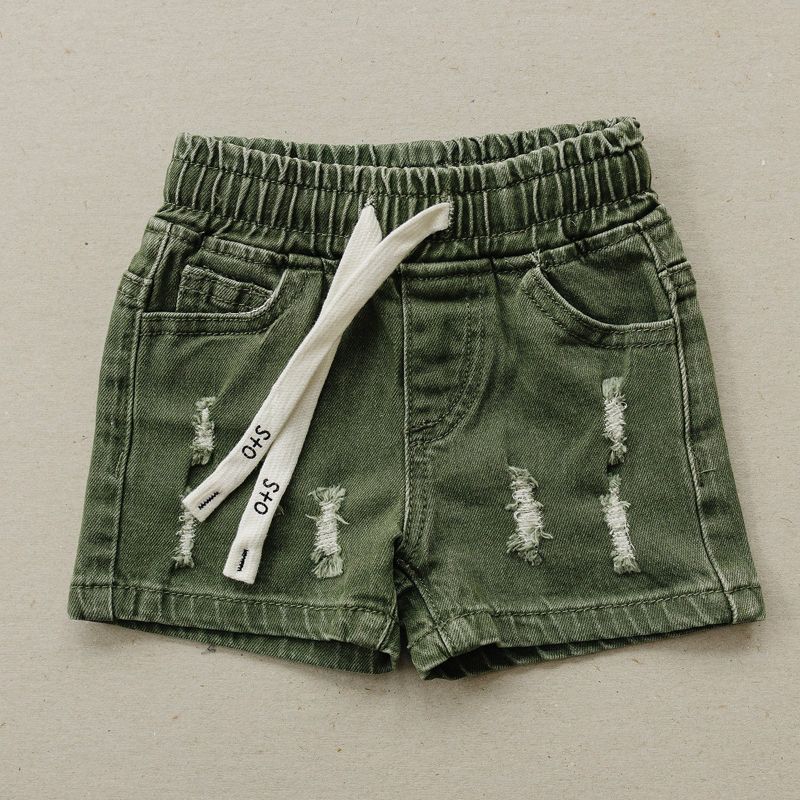 Kids Jay Distressed Denim Shorts - Olive + Scout
