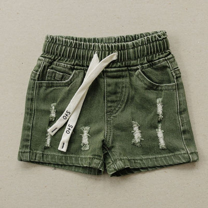 Kids Jay Distressed Denim Shorts - Olive + Scout