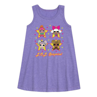 فستان بناتي - مفاجأة LOL! - كوين بي، كيو تي نيون، ديفا، وشوغر جرافيكي بدون أكمام بتصميم خط مستقيم
