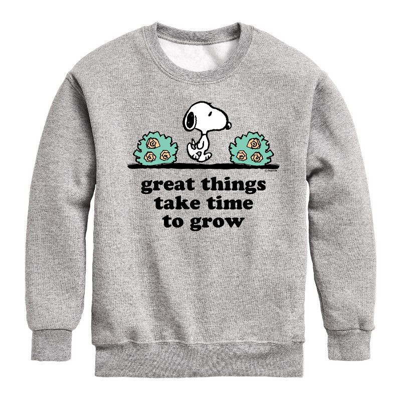 Boys' - Peanuts - Great Things Take Time To Grow Graphic Long Sleeve Fleece Sweatshirt