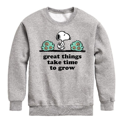 Boys' - Peanuts - Great Things Take Time To Grow Graphic Long Sleeve Fleece Sweatshirt