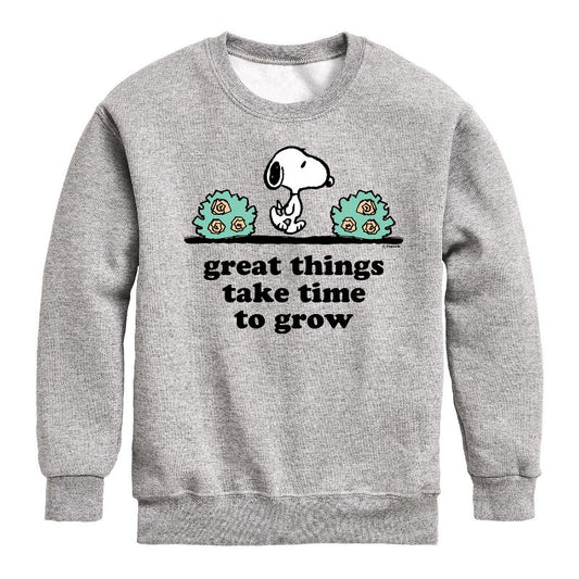 Boys' - Peanuts - Great Things Take Time To Grow Graphic Long Sleeve Fleece Sweatshirt