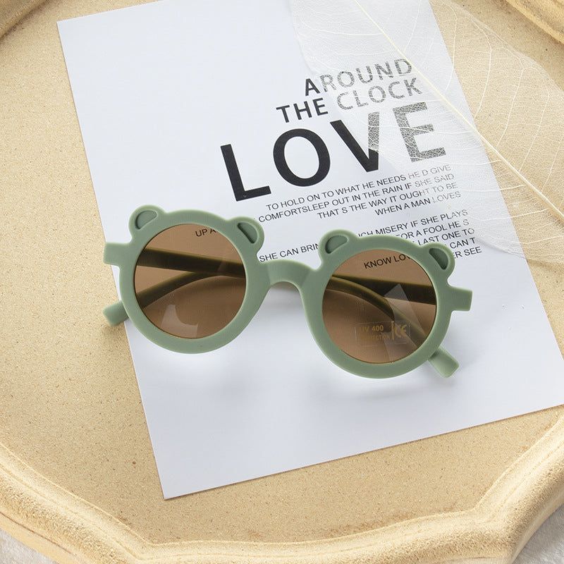 MyKids-Usa Girls Solid Color Cartoon Shape Round Frame Frosted Sunglasses