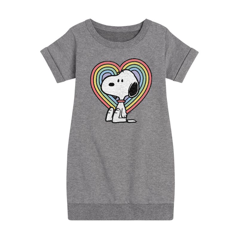 Girls' - Peanuts - Snoopy Pastel Heart Graphic Short Sleeve Fleece Dress