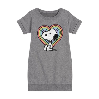 Girls' - Peanuts - Snoopy Pastel Heart Graphic Short Sleeve Fleece Dress