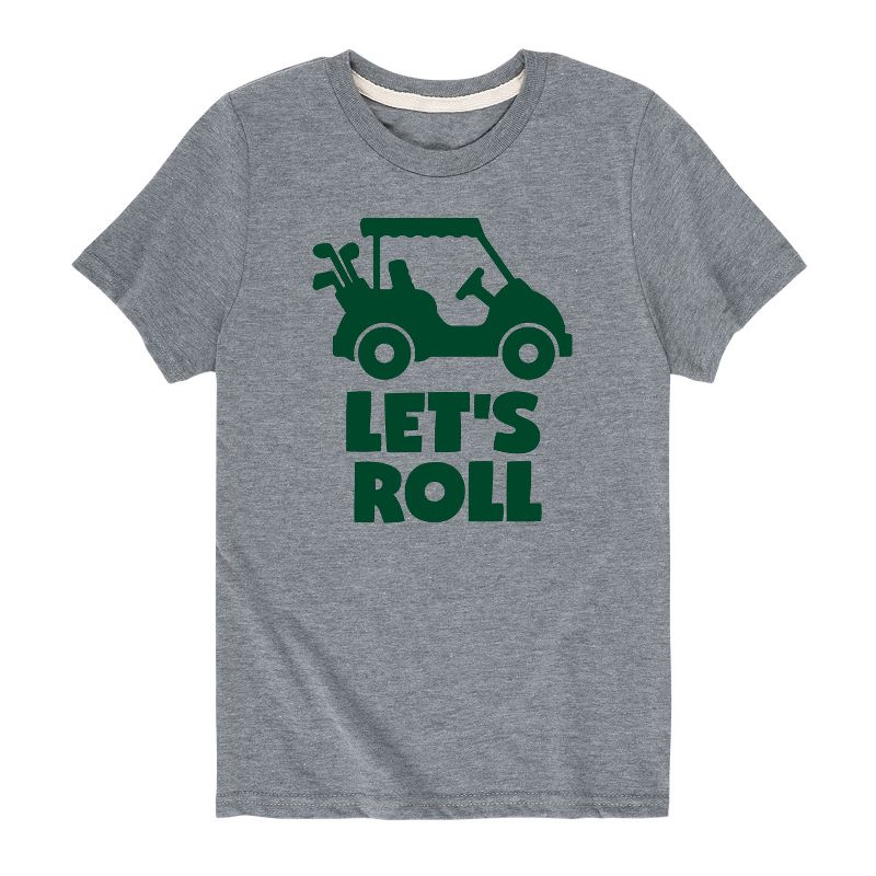 تي شيرت جرافيكي بأكمام قصيرة مطبوع عليه عبارة "Let's Roll Golf Cart" للأولاد - رسالة فورية