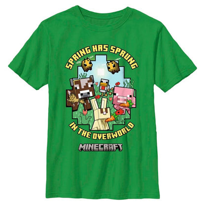 تي شيرت ماين كرافت للأولاد مطبوع عليه عبارة "ربيع قد انبثق"