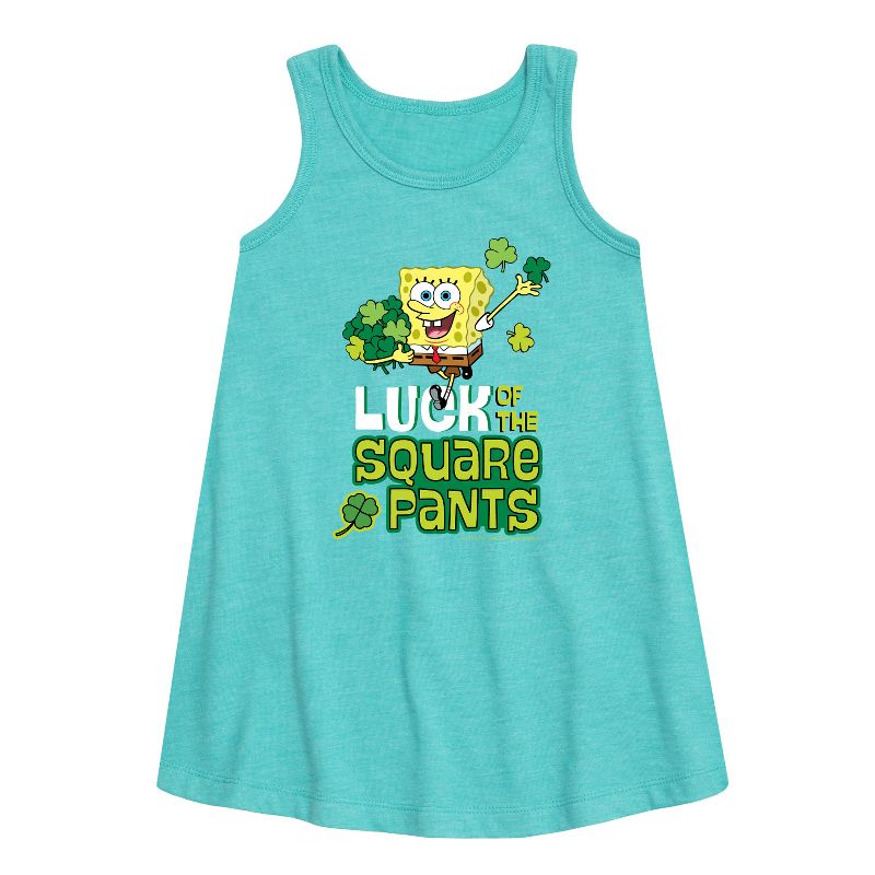 Girls' - SpongeBob Squarepants - Luck Of The Square Pants Graphic Sleeveless Aline Dress