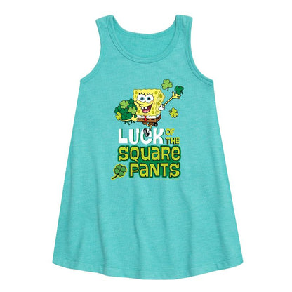 Girls' - SpongeBob Squarepants - Luck Of The Square Pants Graphic Sleeveless Aline Dress