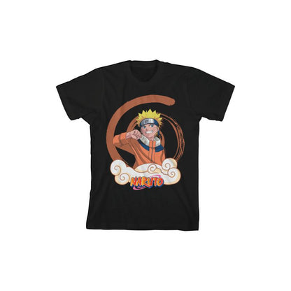 تي شيرت ناروتو الكلاسيكي للأولاد باللون الأسود مع سحابة ورمز