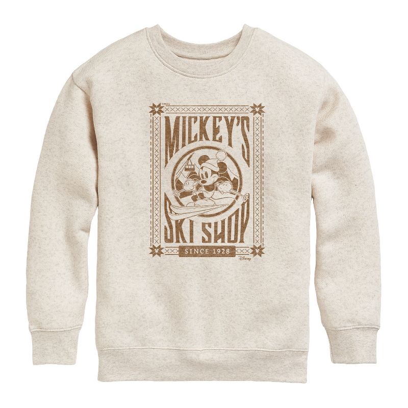 Boys' - Disney - Mickeys Ski Shop Graphic Long Sleeve Fleece Sweatshirt