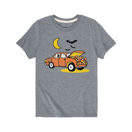 تي شيرت جرافيكي بأكمام قصيرة بتصميم حلوى الهالوين للأولاد - رسالة فورية - صندوق سيارة
