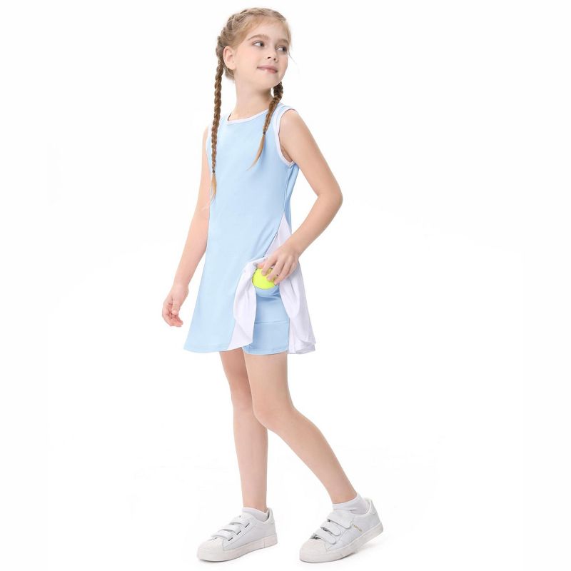 Girls Tennis Golf Dress Outfit Sleeveless A-line Pleated Athletic Skirt Dress with Pockets Safety Inner Shorts
