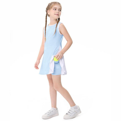 Girls Tennis Golf Dress Outfit Sleeveless A-line Pleated Athletic Skirt Dress with Pockets Safety Inner Shorts