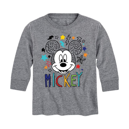 Boys' - Disney - Mickey Sketch Pattern Long Sleeve Graphic T-Shirt