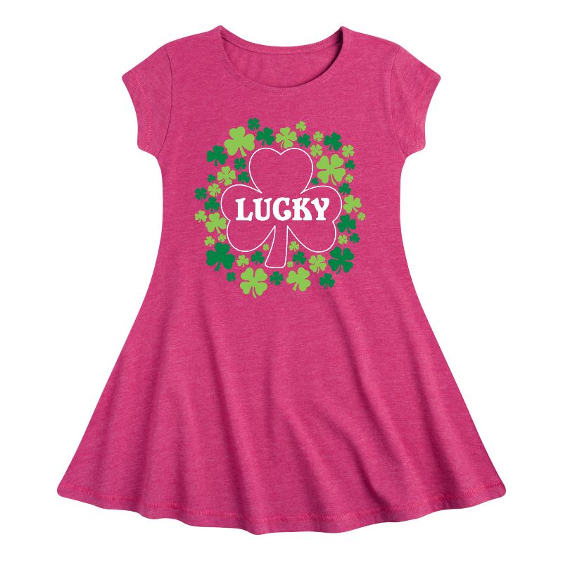 فستان بناتي - رسالة فورية - فستان بقصّة واسعة وأكمام قصيرة مزين بنقشة زهور النفل المحظوظة لعيد القديس باتريك