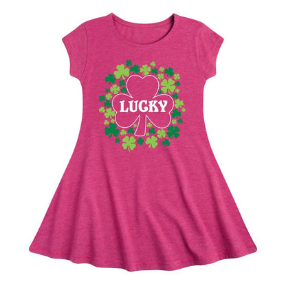 فستان بناتي - رسالة فورية - فستان بقصّة واسعة وأكمام قصيرة مزين بنقشة زهور النفل المحظوظة لعيد القديس باتريك