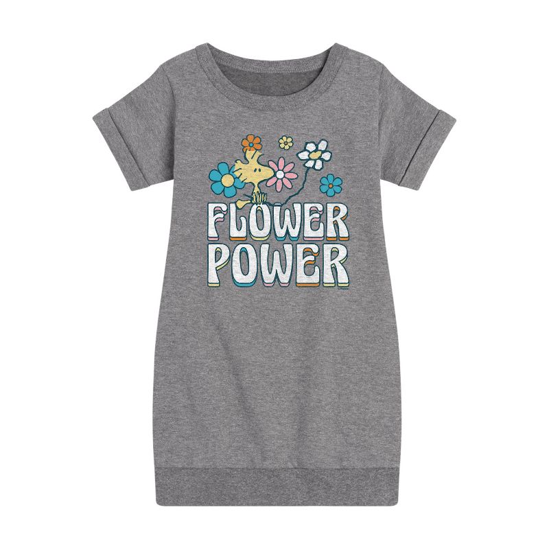 Girls' - Peanuts - Flower Power Graphic Short Sleeve Fleece Dress