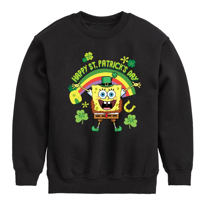 Boys' - SpongeBob Squarepants - Happy St Patricks Day Graphic Long Sleeve Fleece Sweatshirt