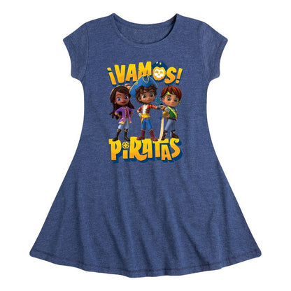 فستان Vamos Piratas Fit &amp; Flair بأكمام قصيرة للفتيات - Santiago of The Seas