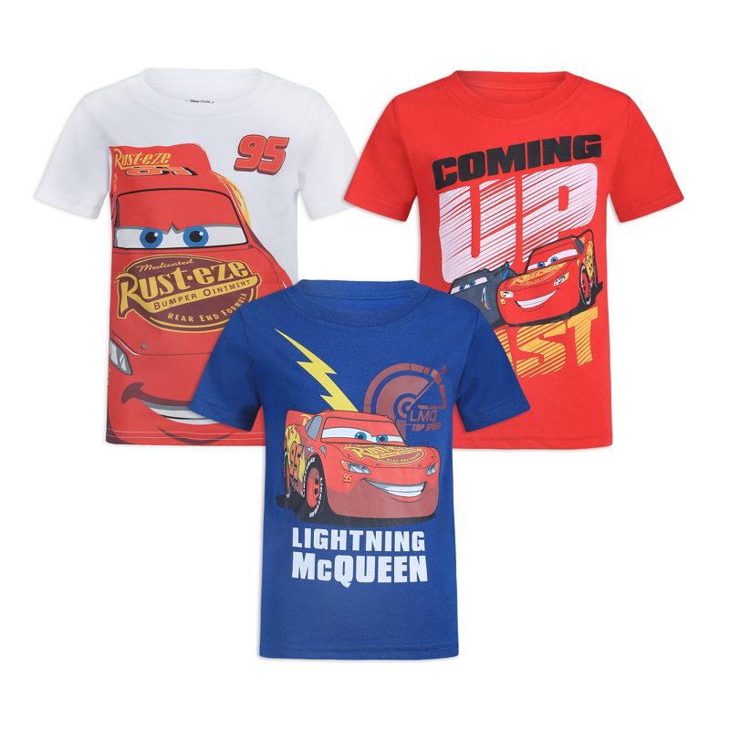 Disney Boy's 3-Pack Lightning McQueen Cars Graphic Tees, Red, Size 2T